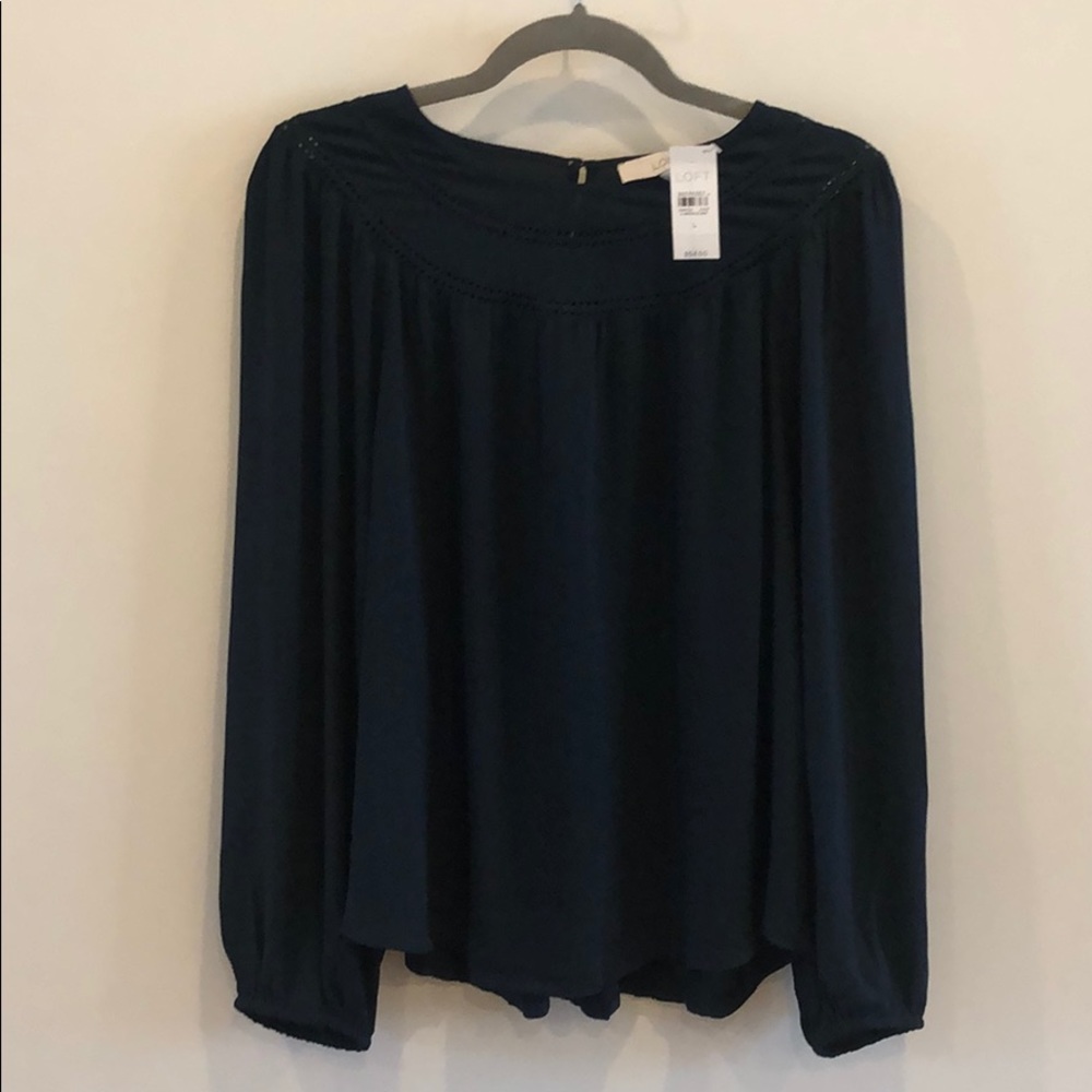 Loft Mixed Media Long Sleeve Ladder Stitch Top.